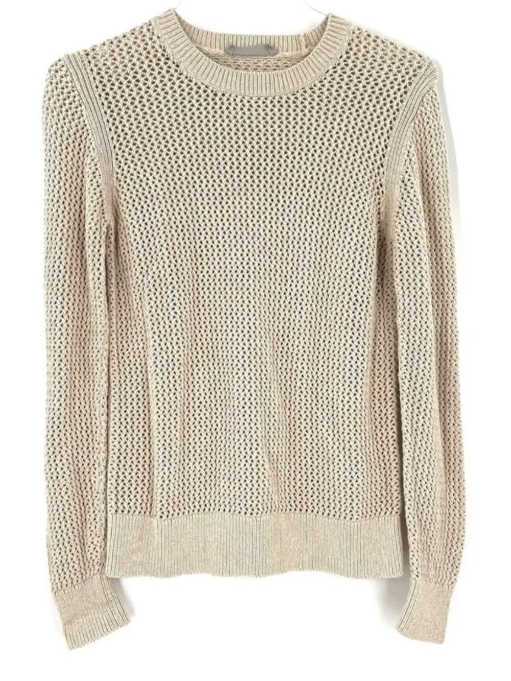 Everlane Open Knit Crochet Sweater Size M Beige Crewneck Long Sleeve Cotton Sz M - Picture 6 of 11